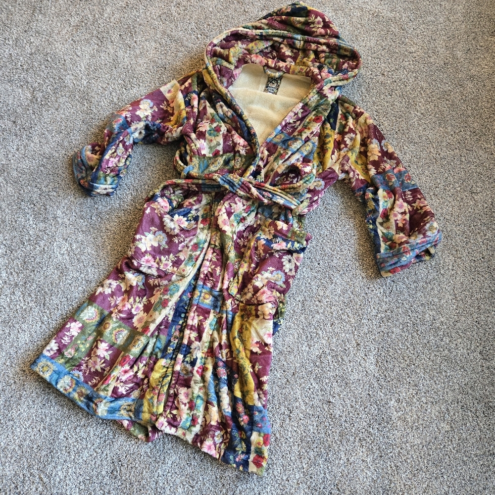 Johnny Was Multicolor Floral Hooded Robe